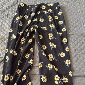 Xhilaration Black Wide Leg Pants with Yellow Floral Print